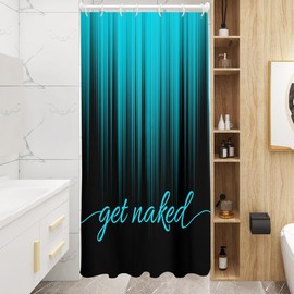 AAtter Teal and Black Shower Curtain Get Naked Turquoise Aqua Abstract Bright Boho Stall Small Single Walk in Half Size Standing Narrow Dorm Stand Up Home RV Bathroom Decor Bathtub Set, 36x72, Modern
