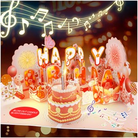 3D Pop Up Birthday Cards for Women, Musical Happy Birthday Cards with Blowable Candle and Light Fireworks, DIY All Age Flowers Birthday Greeting Card Gifts for Women Mom Wife Girl Sister Daughter Grandma