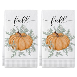 Siilues Fall Kitchen Towels 18 x 26 Inch Set of 2, Fall Hand Towels Hello Fall Decorations for Home Pumpkin Dish Towels Seasonal Thanksgiving Decorations for Home