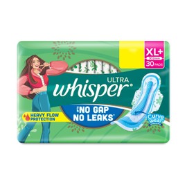 Whisper Ultra Clean - almohadillas para orejas sanitarias para mujer, XL+ 30 servilletas