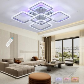 ZAITINZ Modern LED Ceiling Lights,80W Flush Mount Ceiling Light with Remote,5 Squares Dimmable Brightness, Adjustable 3000-6000K Color Temperature for Living Room,Laundry Room,Hallway,Chrome