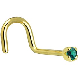 Body Candy Solid 18k Yellow Gold 1.5mm (0.015 cttw) Genuine Green Diamond Right Nose Stud Screw 20 Gauge 1/4"