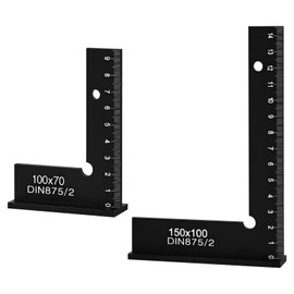 Trendecor Set of 2 Machinery Squares, 90 Degree Try Square Metal 150 x 100 mm, 100 x 70 mm Precision Tool Carpenter's Ruler Set L Type for Precise Work in Metal Construction and Workshop