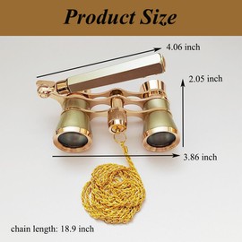 Liecho Binocular Telescope 3 × 25,Foldable Handle,Compact Lightweight with Chain,Opera Glasses with Handle for Women and Children (Gold)