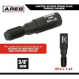 ARES 70692 – M14 x 1.25 Limited Access Spark Plug Thread Chaser Tool – Low Profile Design for Confined Areas – 5/8-Inch Hex Head with 3/8-Inch Square Drive Design for Superior Versatility