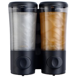 Shower Soap Dispenser Wall Mounted Shampoo Conditioner Body Wash Dispenser No Drill Shower Dispenser 2 Chamber with Upgrade Pump Head Bathroom Soap Dispenser Set 450ml/Each Bottle Black