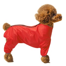 Dog full body raincoat, Dogs coats with legs, lightweight waterproof jacket, zipper closure, puppy jumpsuit with leash hole and reflective strip safety - Red - XXL