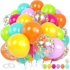 Rainbow Balloons, 60PCS Hot Pink and Purple Balloons, Teal Blue Yellow Balloons Colorful Confetti Balloons for Birthday Wedding Baby Shower Engagement DIY Balloons Decoration Party Supplies