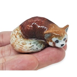 ChangThai Design Tiny 1¾" Curling Red Panda Ailurus fulgens - Miniature Hand Made Ceramic Exotic Wildlife Wild Mammal Animals Cute Porcelain Decorative Figures Collectible Figurines Home Décor Gifts