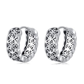 Flower of Life Earrings Sterling Silver Flower of Life Huggie Hoop Earrings Flower of Life Jewelry for Women