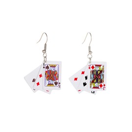 Ticome 1Pair Playing Card Dangle Earrings for Women Alloy Spades Heart Poker Fun Personality Game Hip Hop Diamond Set Lightweight for Woman Mens Party Jewelry