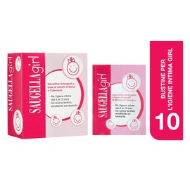 Saugella Girl Intimate Soothing and Softening Wipes for Girls 4 to 12 Years Convenient Transport Wipes 10 Bags - 60g