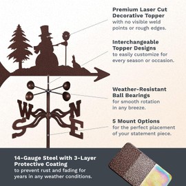 EZ Vane Snowman Weathervane — Roof Mount, Wind Cups, Antique Copper Finish, Steel with Durable Triple Powder Coating, Handcrafted in USA