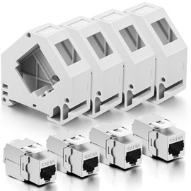 AOOSU Keystone Module and DIN Rail Adapter Set, DIN Rail Adapter for Keystone Module Keystone RJ45 Network Cat6a Cat6 Cat5e, 4 Pieces CAT 6A Modules and 4 Pieces Holder, Fits Standard DIN Rail