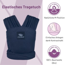 manduca Sling, Elastic Baby Sling for Newborns from 3.5 kg and Babies up to 15 kg, Sturdy Sling Made of Soft Jersey Knitted Fabric Made from 100% Cotton (Organic), One Size, Colour: Navy