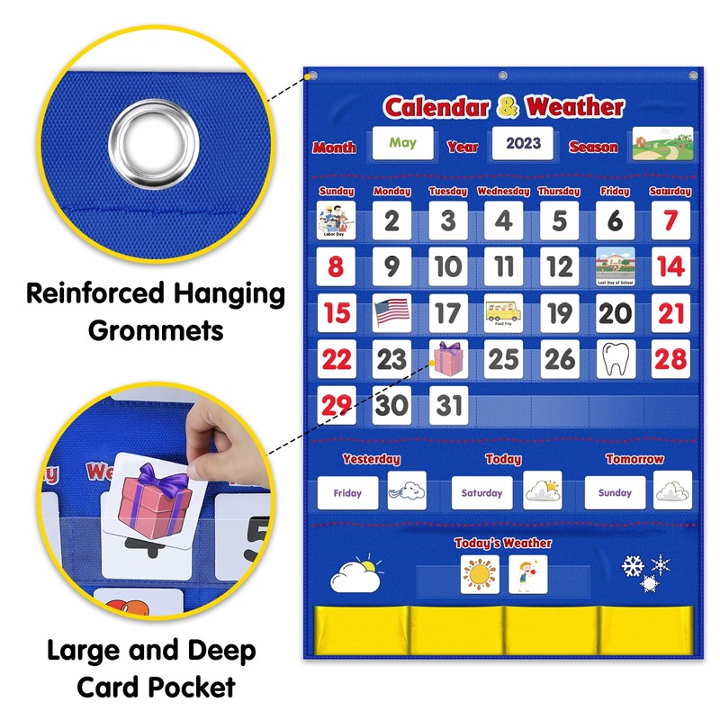 Godery Calendar and Weather Pocket Chart, Classroom Organized Chart, 149