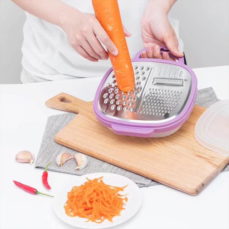Kitchen Grater Stainless Steel with Container and Lid Professional Rasp