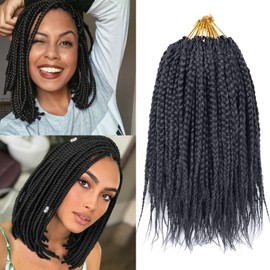 Xtrend 10 Inch 6 Packs Box Braids Crochet Hair Pre-looped Knotless Short Bobo Box Braids 3X Bohemian Braiding Hair Extensions Synthetic Crochet Hair for Women (18Strands/pack 1B#)