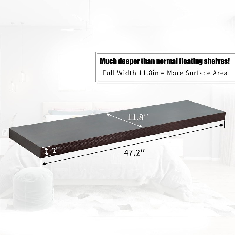 WELLAND 12" Deep Floating Shelves Espresso, Espresso Floating Shelves, 47.24"