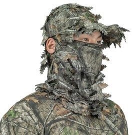 LOOGU Hunting Face Mask Ghillie Hat - Camo Neck Gaiter 3D Leafy Caps for Bow Duck Turkey Deer Hunting Blind Tree Camouflage
