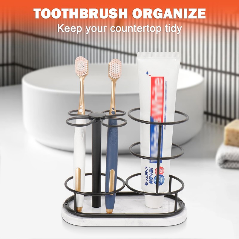 HarJue Toothbrush Holder Stand for Bathroom, Metal Toothbrush Organizer with