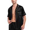 SWOMOG Men Satin Silk Pajamas Sets Short Sleeve Sleepwear Button-Down