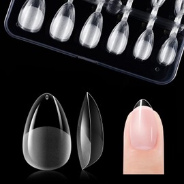 XS Short Almond Nail Tips - Soft Gel Nail Tips Almond Shaped Full Cover Gel X Nails Pre Etched for Extensions,PMMA Resin Clear Strong False Press on Nails 12 Sizes 120PCS