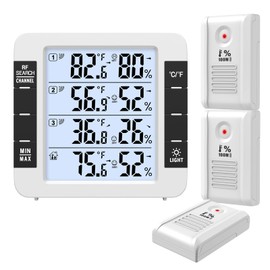 Brifit Indoor/Outdoor Thermometer, Digital Thermometer Hygrometer, Indoor and Outdoor Thermometer with Backlight, Min/Max, °C/°F Switch, 3 Sensors, for Baby Room, Living Room, Office, etc