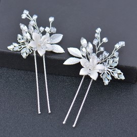 Bridal Wedding Hair Accessories for Brides, Beusoulover 2Pieces Silver Bridal Hair Pins Rhinestone Wedding Hair Piece for Brides, Bridesmaid, Flower Girl, Women, Party, Prom.. (Silver)