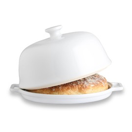 Sweejar Ceramic Bread Oven with Lid, Large Sourdough Bread Baking Pan with Handle, 5QT Porcelain Round Bread Cloche For Baking, Cooking, Roasting (White)