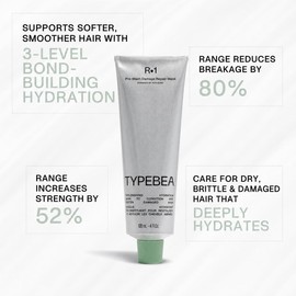 TYPEBEA R1 – Pre-Wash Damage Repair Mask, Rita Ora Hair Care Pre-Wash Bond Repair Hair Mask, Strengthening Treatment, Hydrating Formula, All Hair Types, Professional Repair Complex, 80% Less Breakage