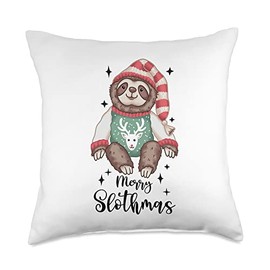 Smarty Pants Designs Merry Slothmas Christmas Sloth Throw Pillow, 18x18, Multicolor