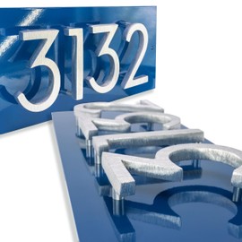 Montague Metal Products - Floating Modern 6 Inch Number Horizontal Address WALL Plaque Sign - Home or Outdoor Custom Wall Mount Sign - 10 Plaque Colors and 6 Number Colors - Precision Cut Aluminum - Easy to Install!