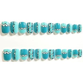 Turquoise Dreaming Glossy Short Square Press On Nails - 24 Pieces - Artificial Nail Kit