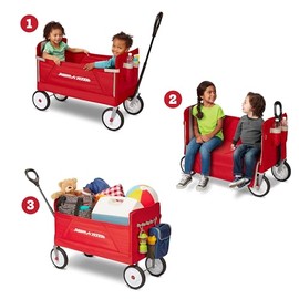 Radio Flyer Radio Flyer 3-in-1 EZ Folding Wagon Ride On For Kids, Garden, & Cargo, Red Collapsible Wagon