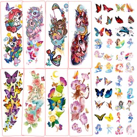 Metker Kids Full Arm Temporary Tattoo Unicorn,Mermaid,Butterfly 76 PCS Large Fake Sleeve Waterproof Tattoo Stickers for Children,Party Supplies for Boys,Girls Goody Bag Stuffers Party Bag Fillers