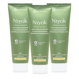 Niyok® Toothpaste made of organic coconut oil "peppermint and lemon" (3 x 75 ml), natural toothpaste for white teeth, intensive care and freshness, protects the gums, without fluoride and vegan