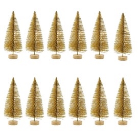 12 Pieces Artificial Mini Christmas Trees, Miniature Glitter Christmas Trees Bottle Brush Trees for Xmas Home Tabletop Decor, Gold 8.5cm