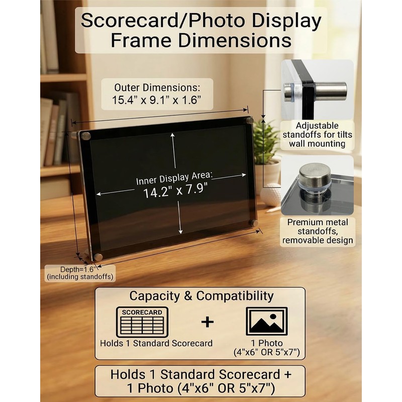 Fletzorb 9x15 Acrylic Golf Scorecard Frame and Photo Holder, Wall