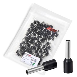Chanzon 100pcs Insulated Nylon Ferrule 16AWG(1.5mm²) Wire E1508 Terminal Ends Pure Copper Color Black Nylon(PA) Insulated