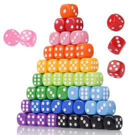 NiToy Game Dice Set 16MM 50PCS 6-Sided Solid Vintage Colors Standard Round Corner Dices for Board Game, Party, Holidays, Family Game (10 Mix Colors)