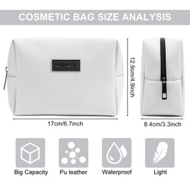 MAANGE Small Makeup Bag, Travel Cosmetic Bag Make Up Bag for Purse Makeup Pouch PU Leather Portable Versatile Zipper Pouch For Women (White)