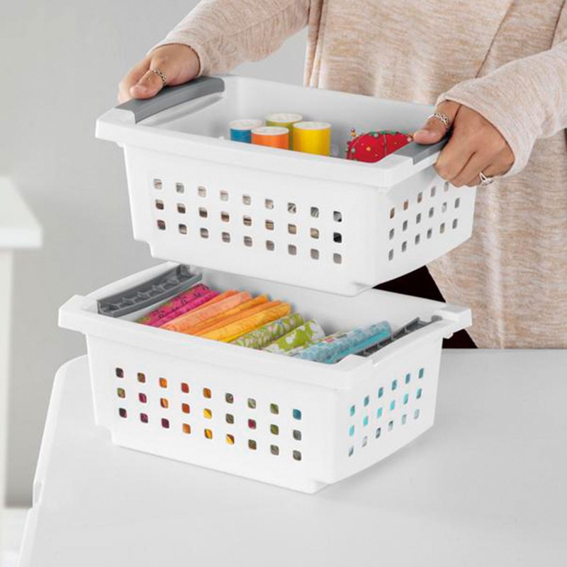 Sterilite 16608008 Small Stacking Basket with Vertical Stacking Functionality and