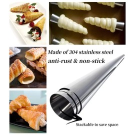 AMBESTAR Cream Horn Molds, 16 Pack 5 Inch Pastry Roll Molds with Piping Bags Reusable, Cleaning Brush, Long Cream Icing Piping Nozzle Baking Accessories Tool for Mum and Baker