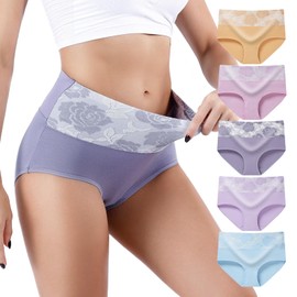 Honzadar Womens High Waist Underwear,Tummy Control Briefs,Postpartum Panties,Full Coverage(5Pack-XXL)