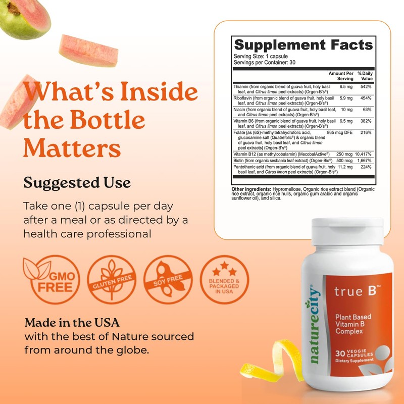 NatureCity True-B Plant-Based Super B Vitamin Complex Supplement |Made from