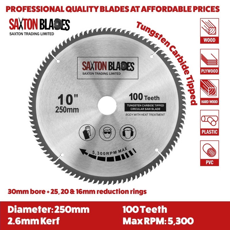 Saxton TCT Circular Fine Cutting Wood Saw Blade 250mm x