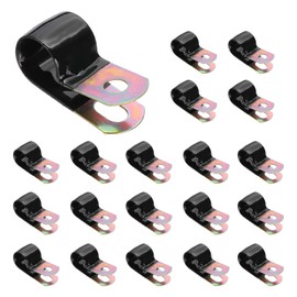 PATIKIL 9/16 Inch Vinyl Coated Cable Clamps, 20 Pack Galvanized Steel Metal Cable Clips Rubber Cushion Insulated Pipe Clamps for Tube Lines Cord Wire Management, Black