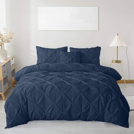 MH Traders King Size Duvet Cover Sets with Pintuck Design - King Duvet Set Crafted from 100% Egyptian Cotton with 200 Thread Count Double Bedding Set Pinch Pleated Quilt King Size Design - Navy Blue