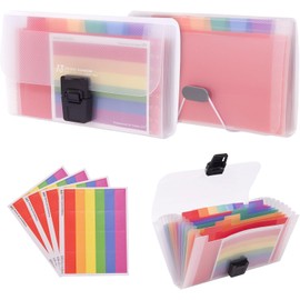 2 Pack Flash Card Holder Rainbow 13 Pockets A6 Accordon File Organiser for Cards, Vouchers, Receipt, Tax Items, Mini Ticket Expanding Folder, Expandable Portable Folder